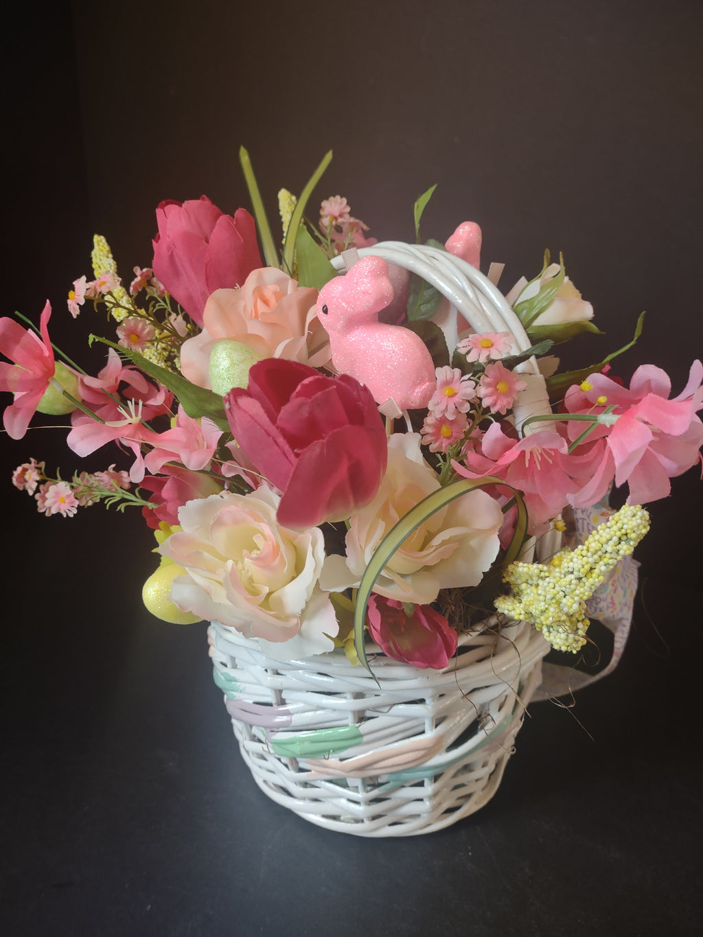 Handmade Easter Flower Bunny Basket 12" (lot 1477)