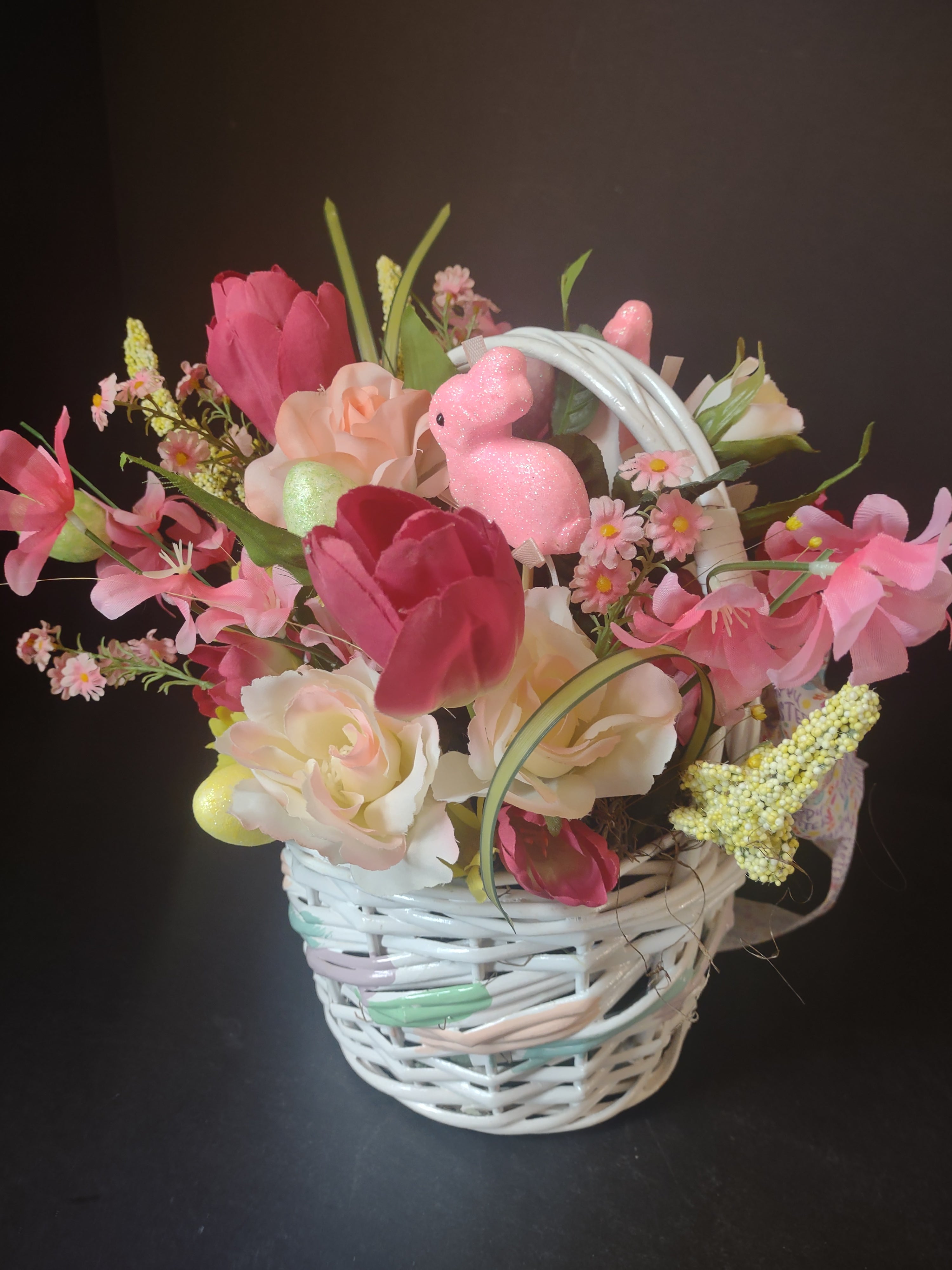 Handmade Easter Flower Bunny Basket 12" (lot 1477)
