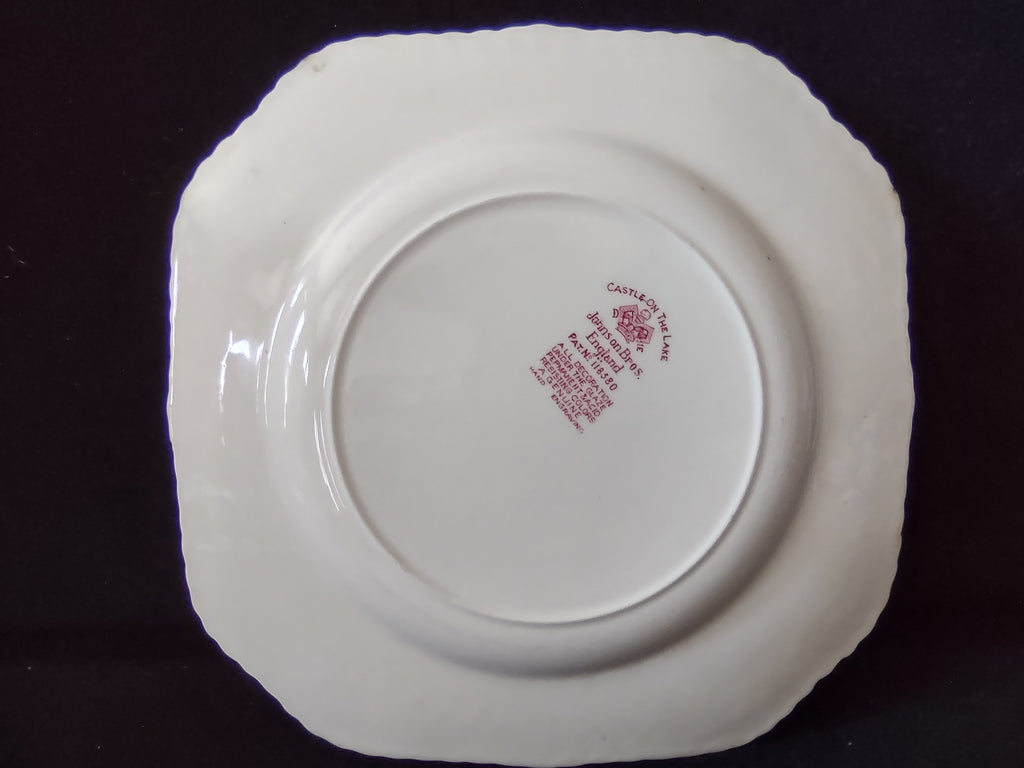 Vintage Castle On Lake Johnson Square Plate x 6 English Countryside (lot 5703)