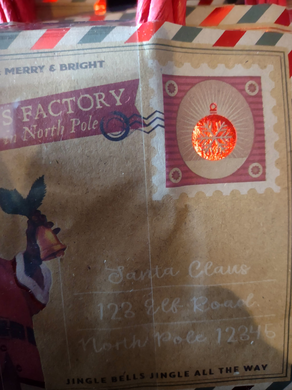 ChristmasSmall Brown Paper Gift Bag Holly Bell Santa Reindeer x 30 (Lot 4590)
