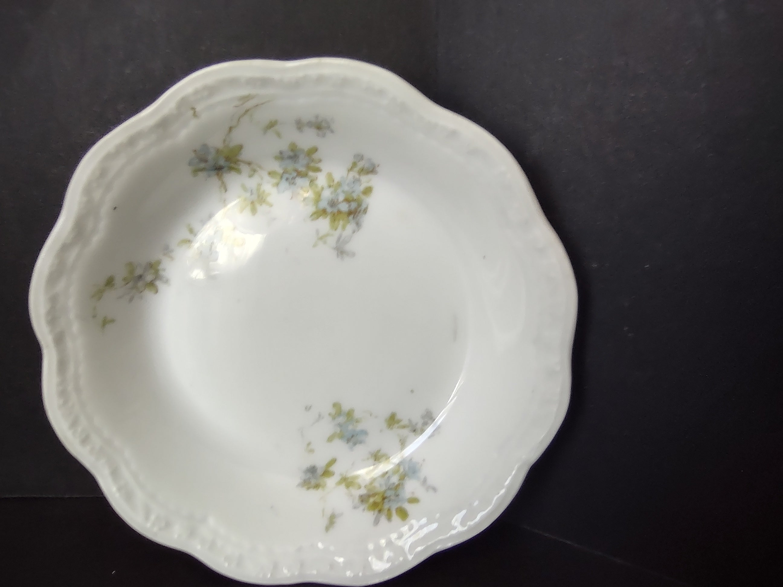 A L Limoges French Cottage Shabby Chic Blue Flower Cranberry Bowl 5"(lot 1097)