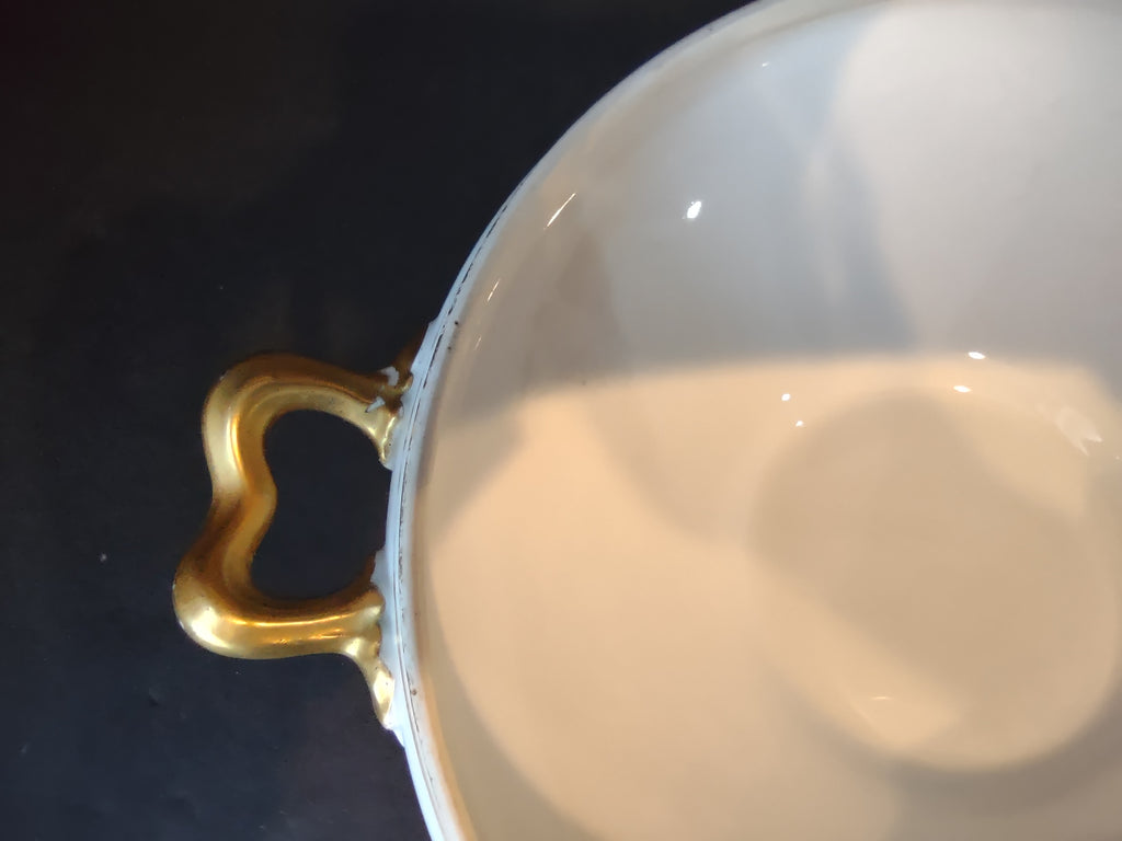 Wm. Guerin Limoges Round Serving Tureen NO LID White Gold Trim (lot 1079)