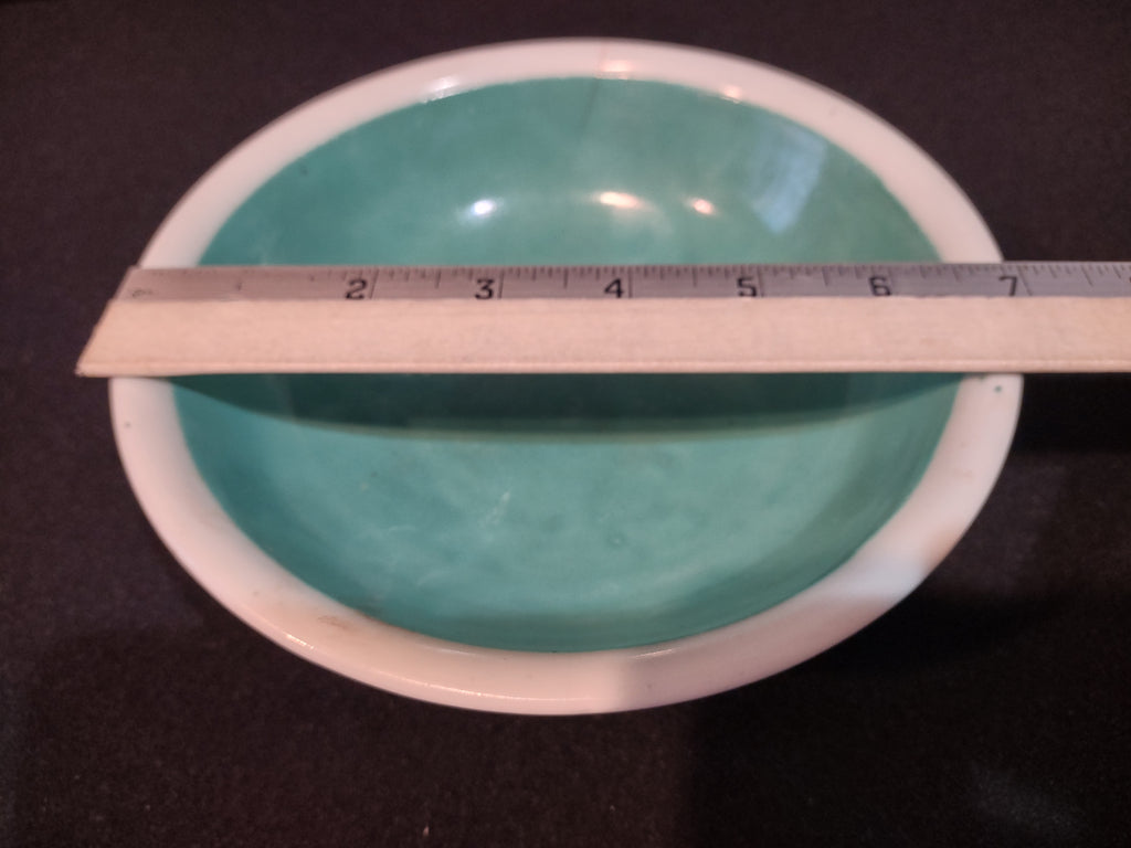 Vintage Ceramic Enameled Footed Bowl China Turquoise IMPERFECT (lot 5393)