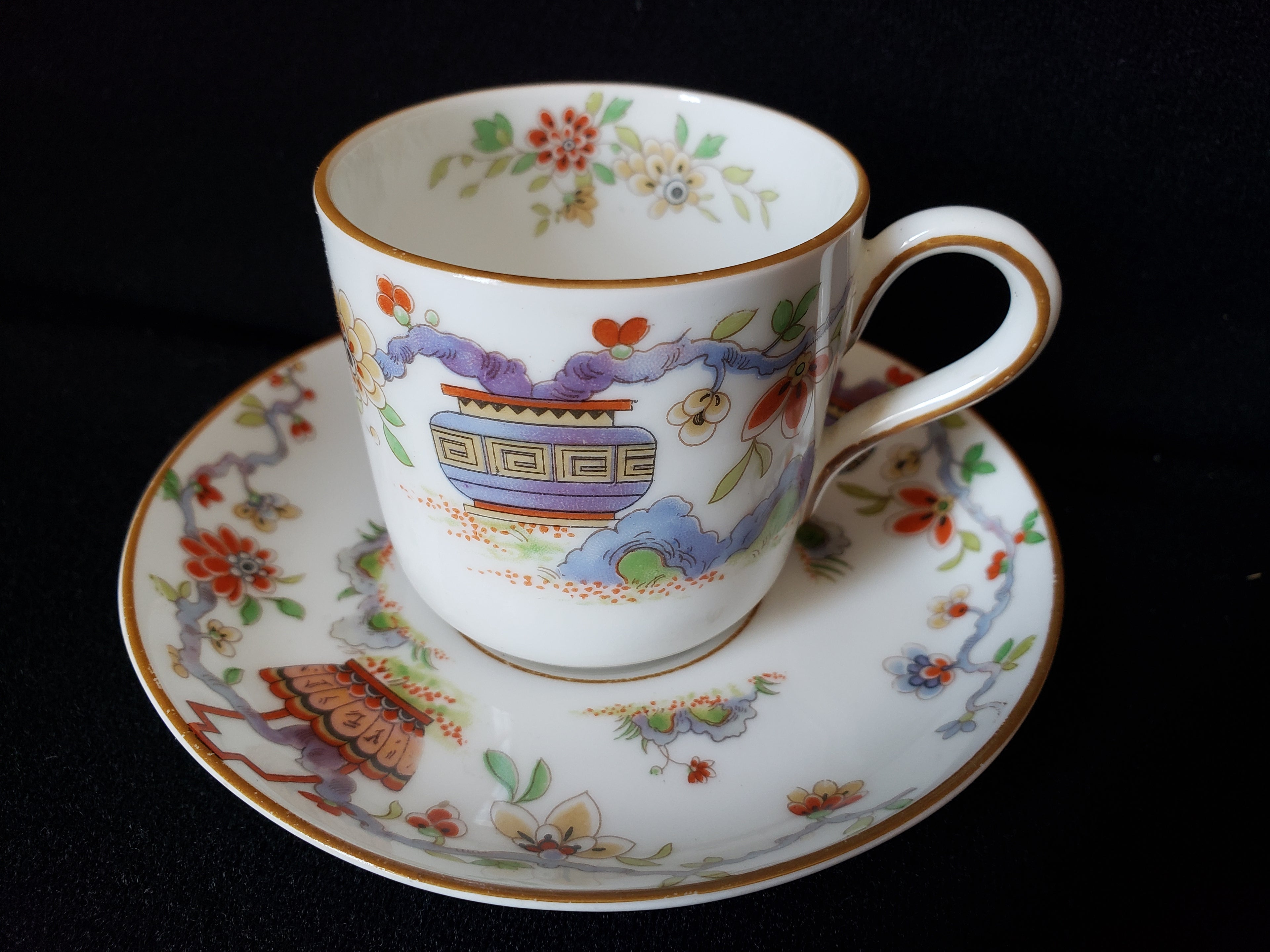 Vintage Royal Worcester Higgins Seiter Butterfly Demitasse Cup Saucer (lot 2124)