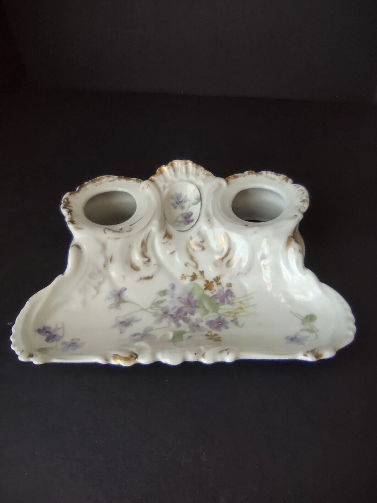 AK CD Limoges France Inkwell Forget me nots Gold Trim (lot 1148)