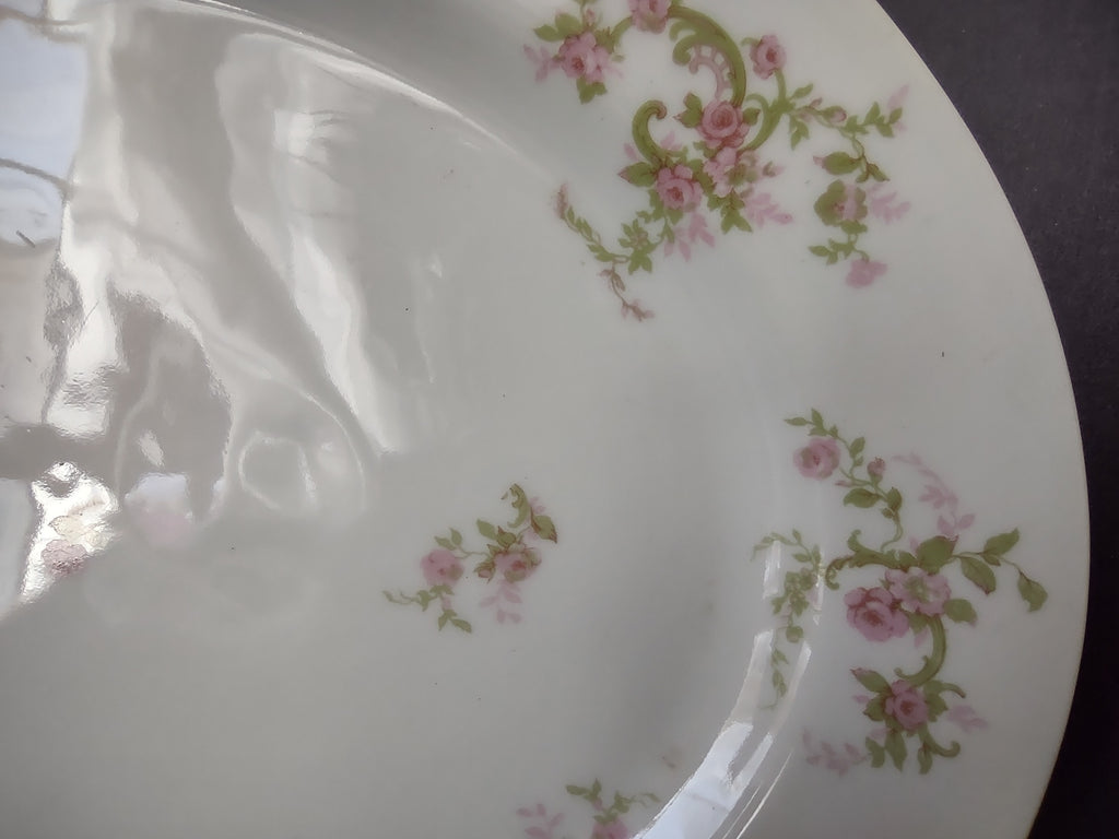 Haviland Limoges Oval Serving Platter 13-1/2" Pink Rose Green Ribbon (lot 888)
