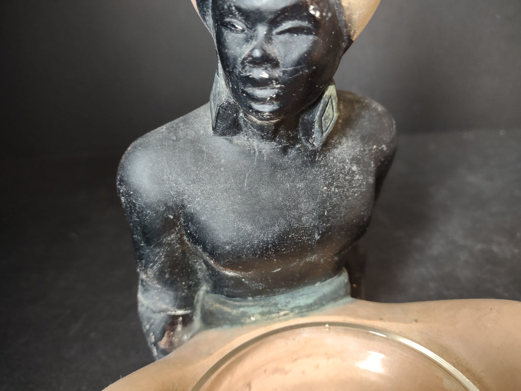 Vintage Nubian Blakamoor Ashtray MCM Chalkware Figurine IMPERFECT (lot 2651j)