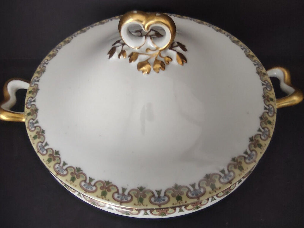 Wm Guerin France Limoges Round Soup Tureen Yellow Gold Trim (lot 532)
