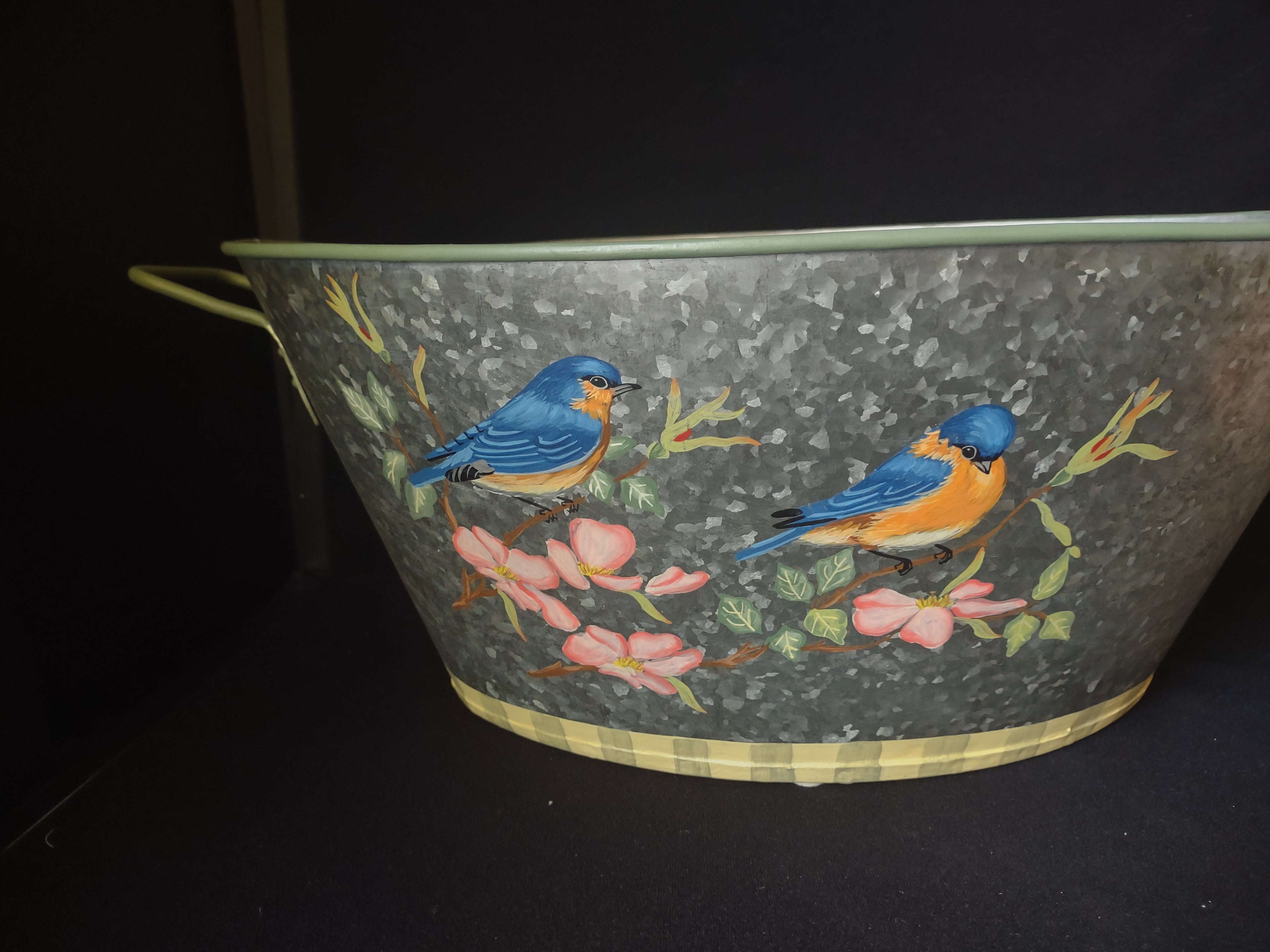 Lenox Summer Greetings Tin Metal Basin Birds Country Cottage (lot 1574)
