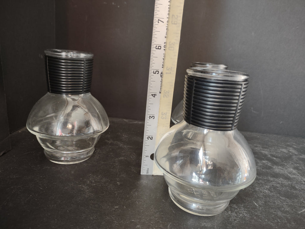 Vintage 9 x Hottle Carafe Clear Glass NO Lid Glasbake Black Neck (lot 5316)