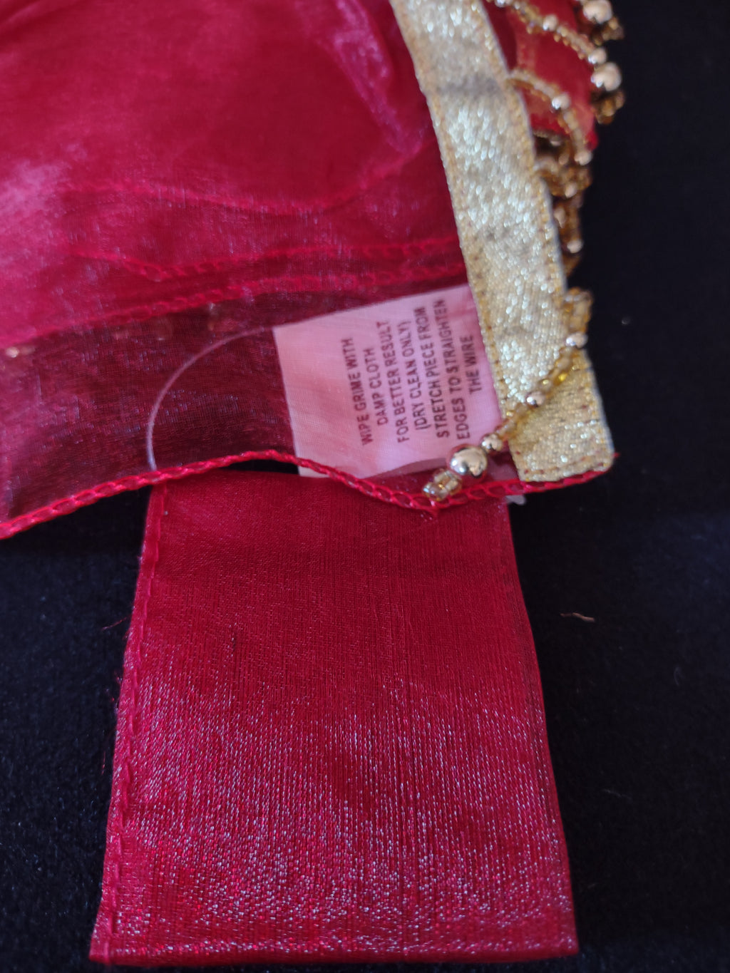 Christmas Holiday Red Organza Gold Trim Bead Bow Chair Tie x 4 (Lot4365)