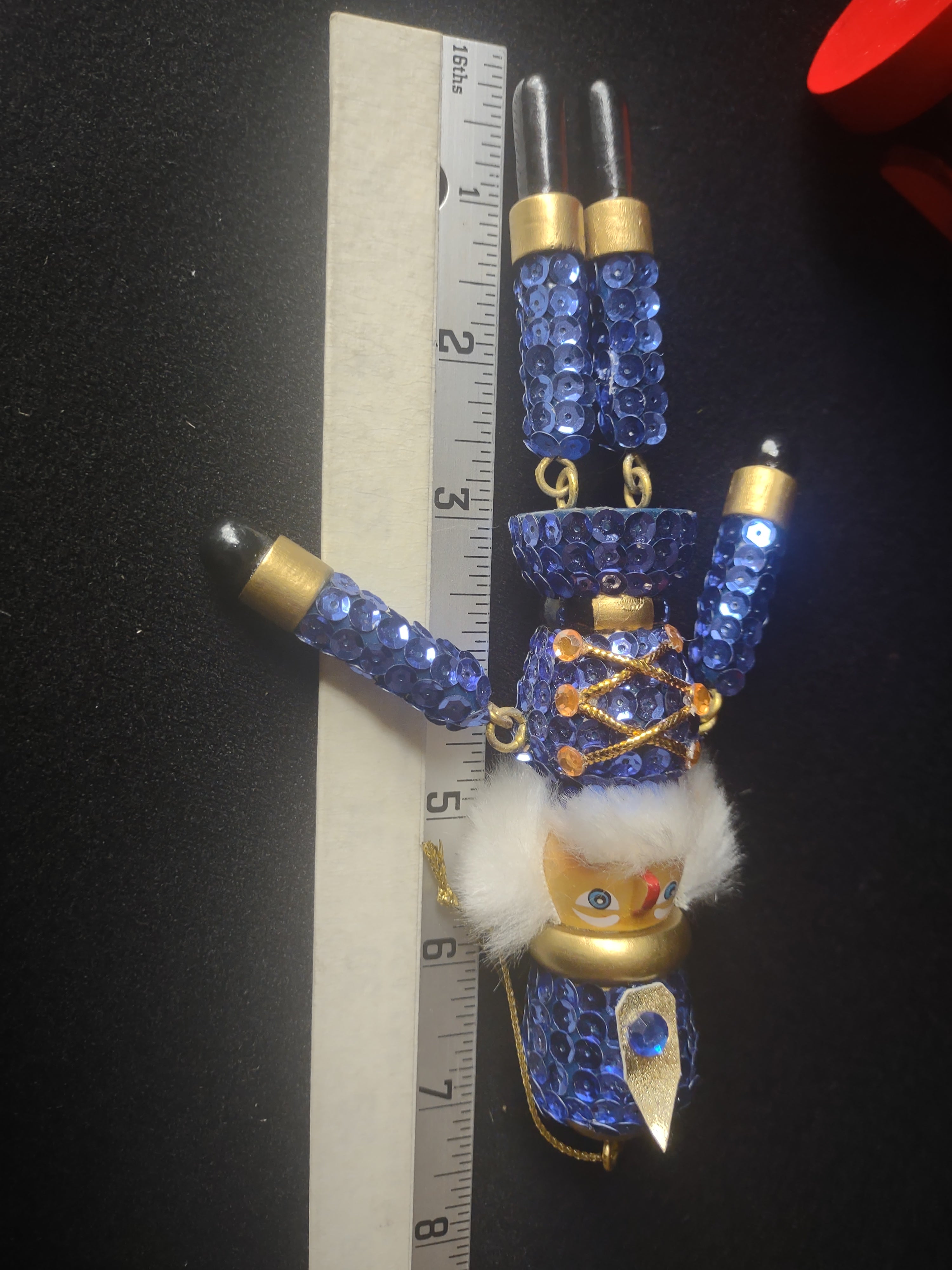 Christmas Soldier Nutcracker Village Ornaments Handcrafted Blue Red (lot 1598)