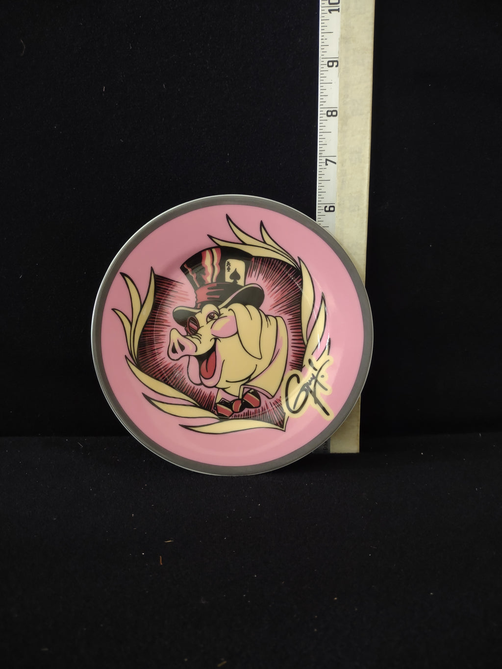 Guy Fieri Pink Pig Top Hat Ace Of Spades Small Plate (Lot 3539)