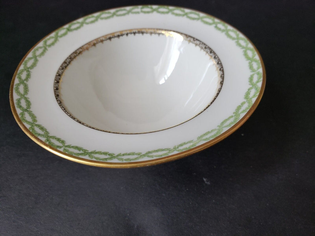 JP Limoges France Gold Trim Green Laurel Tall Bowl 5" (lot 590)