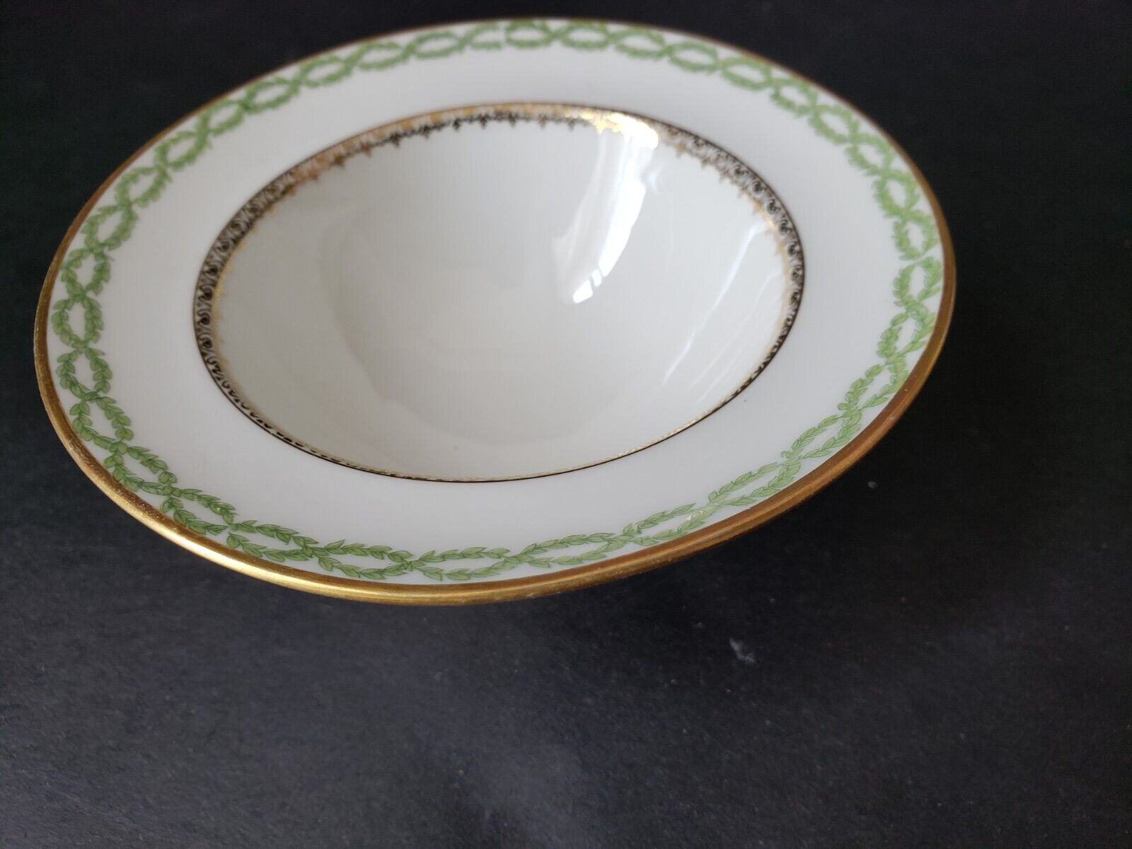 JP Limoges France Gold Trim Green Laurel Tall Bowl 5" (lot 590)