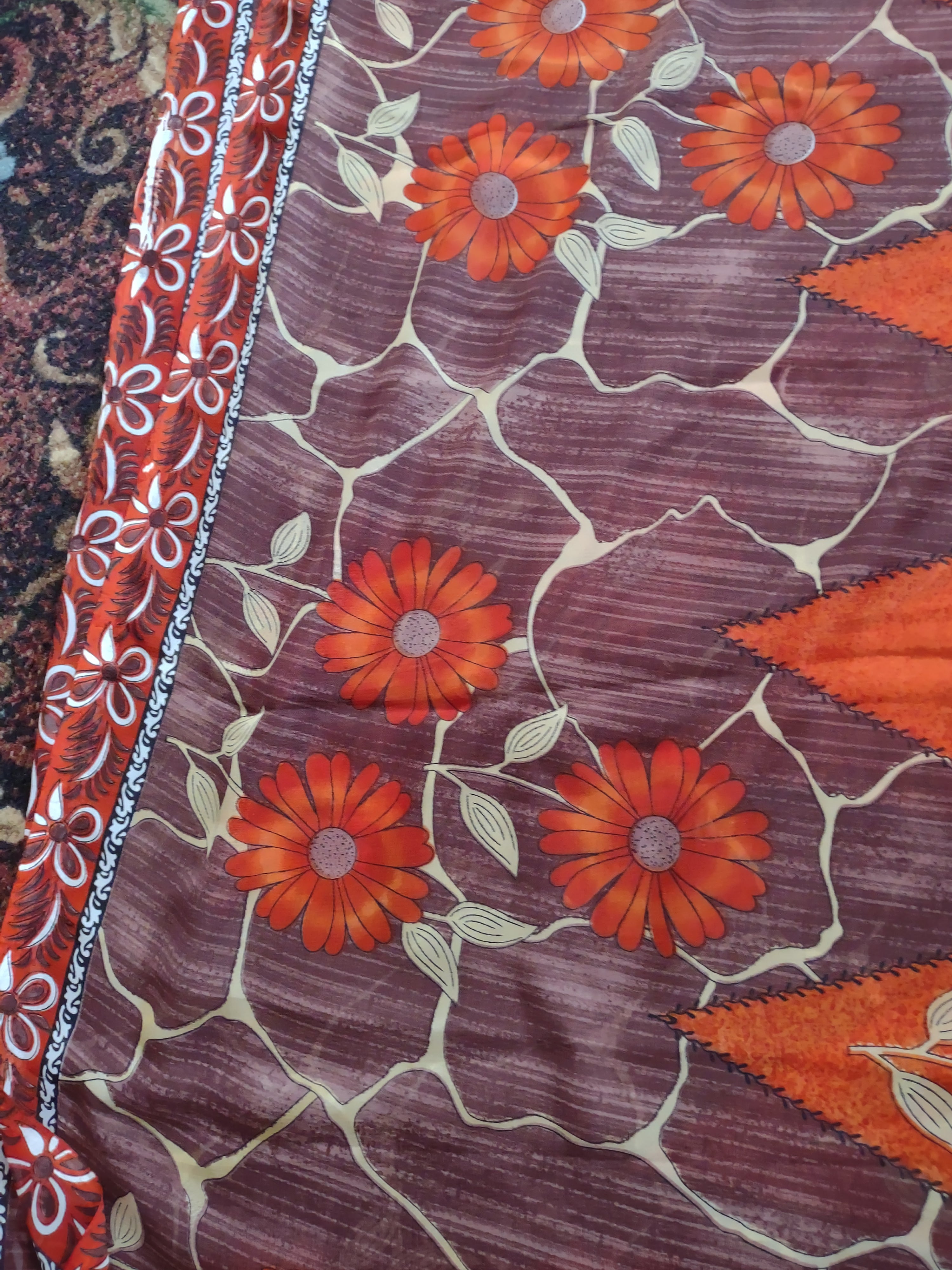 Thanksgiving Fall Material Fabric Orange Floral 5 yrd 44" wide (3094)