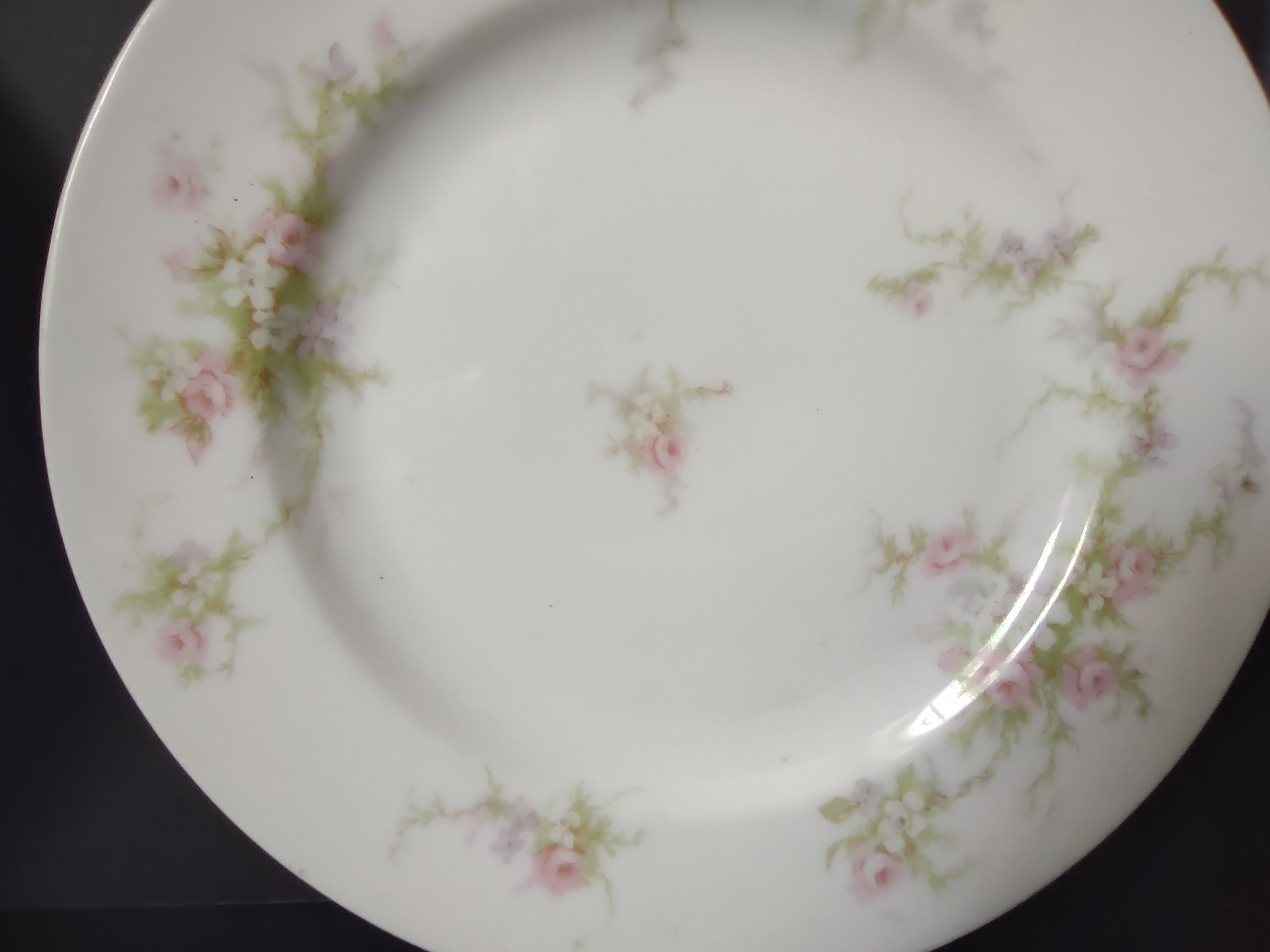 Haviland Limoges 2 x Bread Butter Plate Rose White Purple Flower Moss (lot 898)