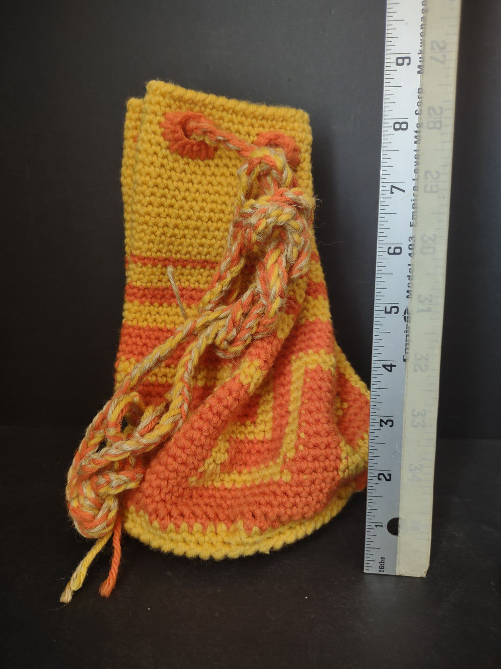 Vintage Handmade Crouchet Bag Orange Halloween Draw String (lot 3084)