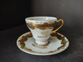 Vintage Norcrest Japan 50th Anniversary Tea Cup Saucer White Gold (lot 2910c)