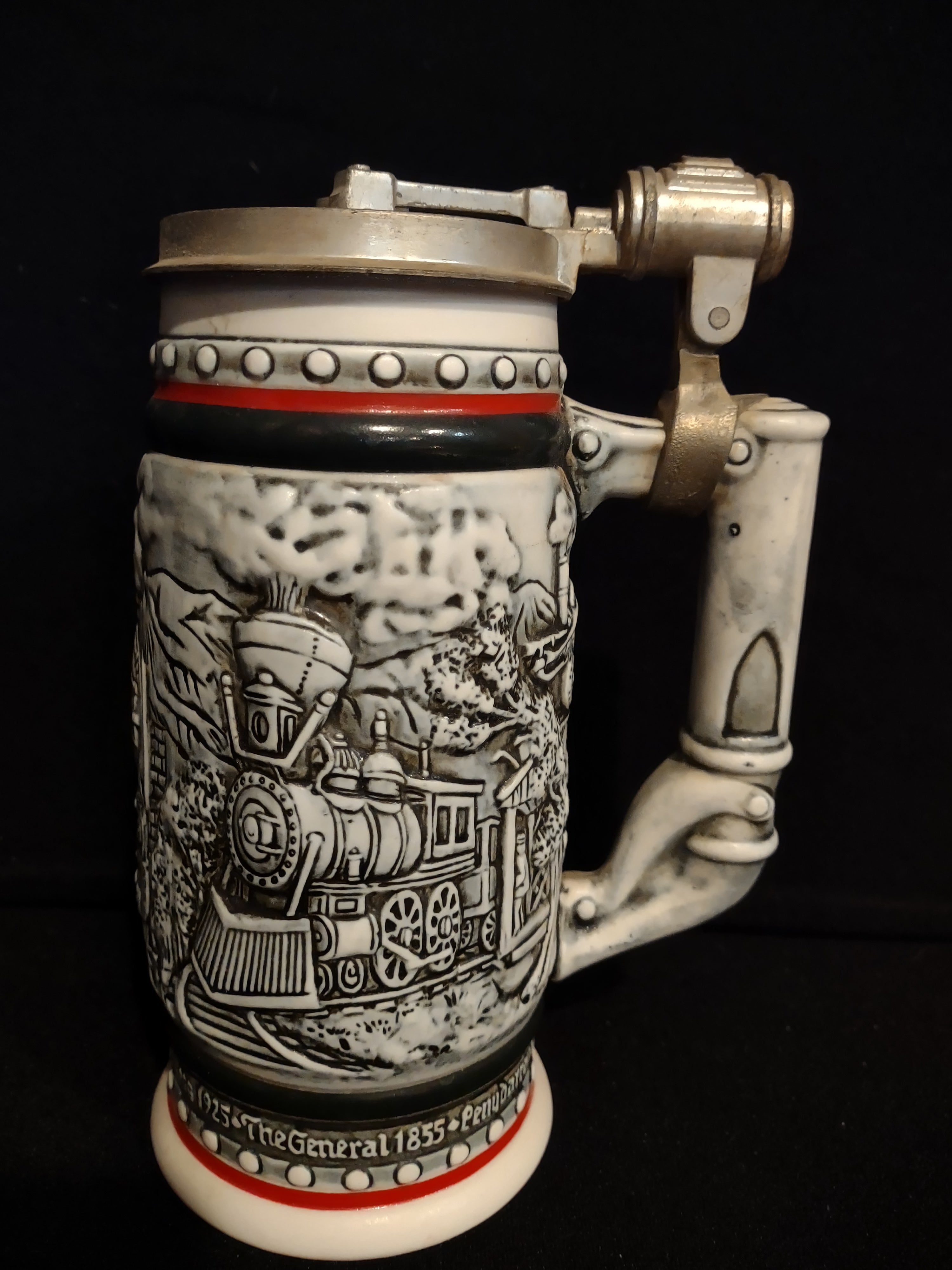 Vintage Collectible Set 2 Tankard Beer Stein Avon Train Airplane (lot 2536j)