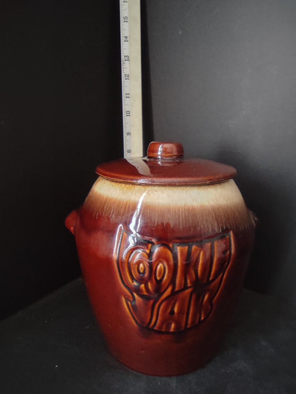 Vintage McCoy Brown Drip Glaze Large Cookie Jar w/Lid (lot 2940c)