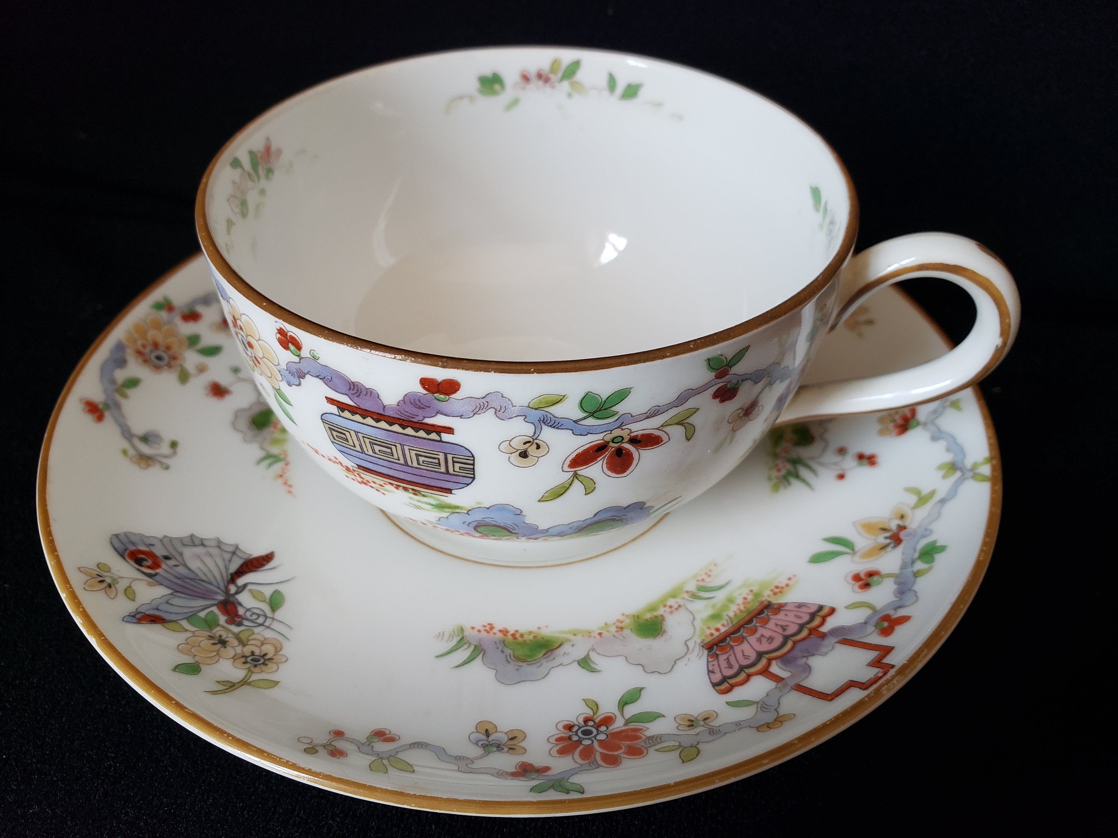Vintage Royal Worcester Higgins Seiter Butterfly Tea Cup Saucer (lot 2121)