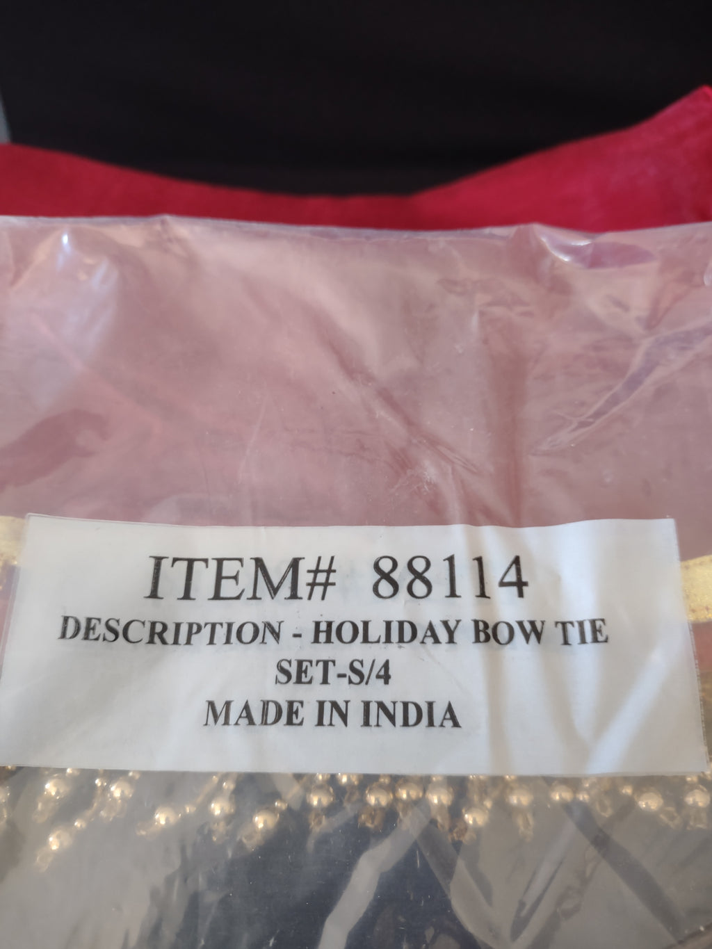 Christmas Holiday Red Organza Gold Trim Bead Bow Chair Tie x 4 (Lot4365)