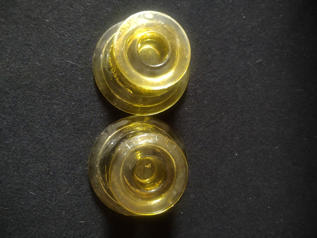 Vintage Federal Depression Glass Madrid Candlestick Holder x 2 Amber (Lot 5309)