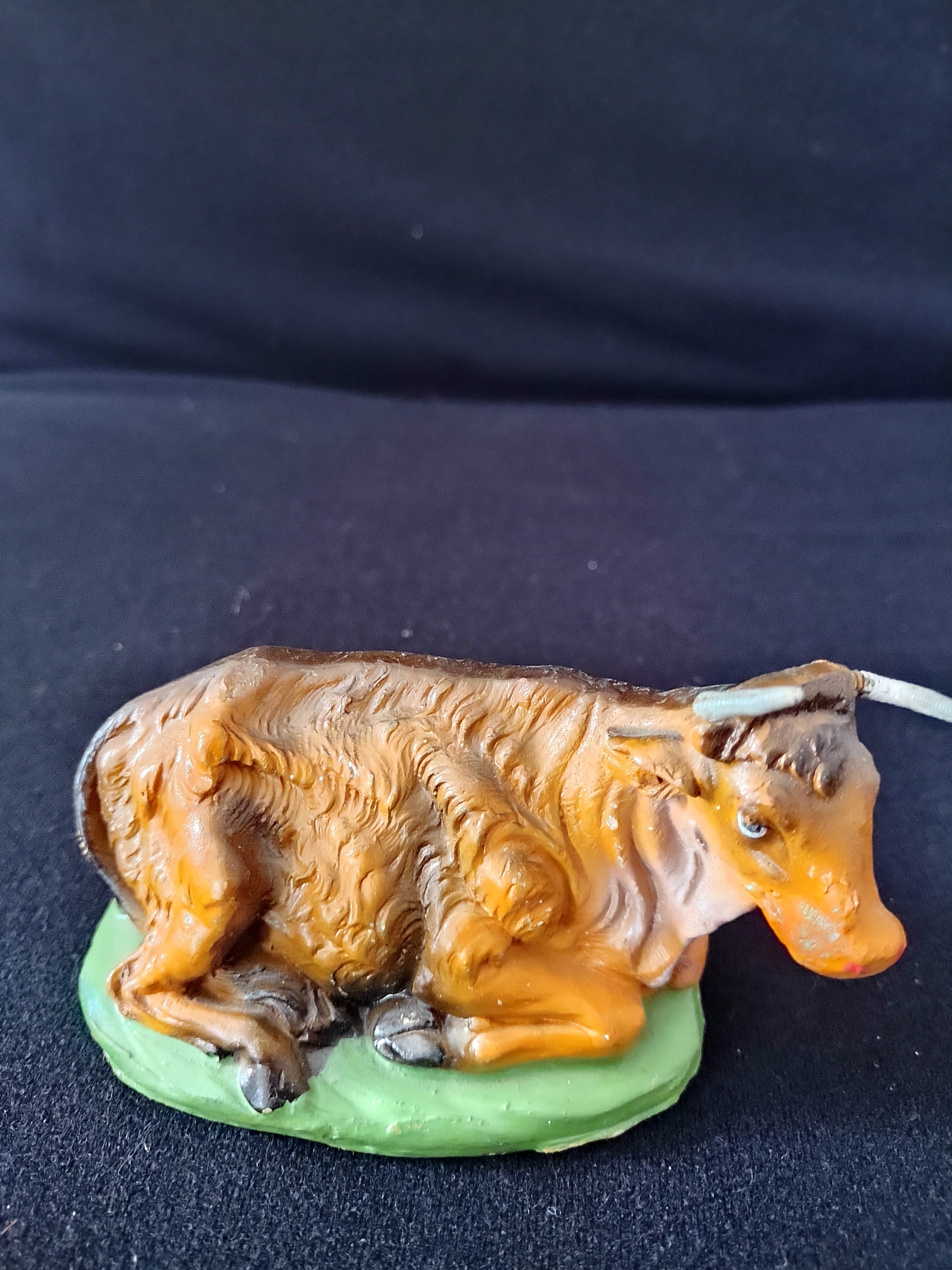 Fontanini Nativity Paper Mache Cow Ox Bull 3X5" Hand Painted Italy (Lot 4075)