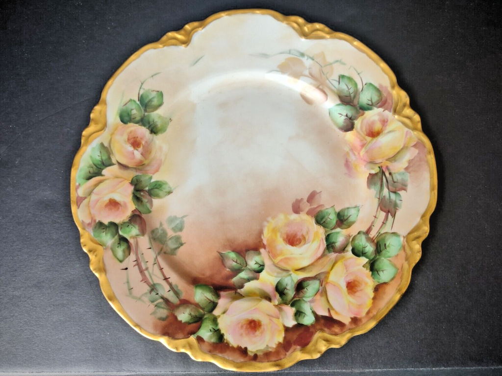 Haviland Limoges Heavy Gold Trim White Yellow Rose Cabinet Plate 8-1/2" (lot 473