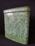 Vintage Rectangular Metal Planter Green Finish Embossed Floral India (Lot 5335)