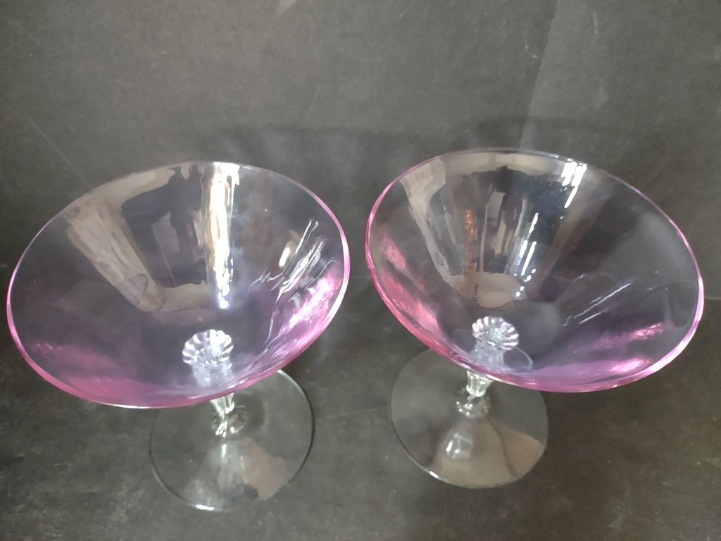 Fostoria Wisteria Set of 2 Low Sherbet Glass Purple IMPERFECT (lot 2709)