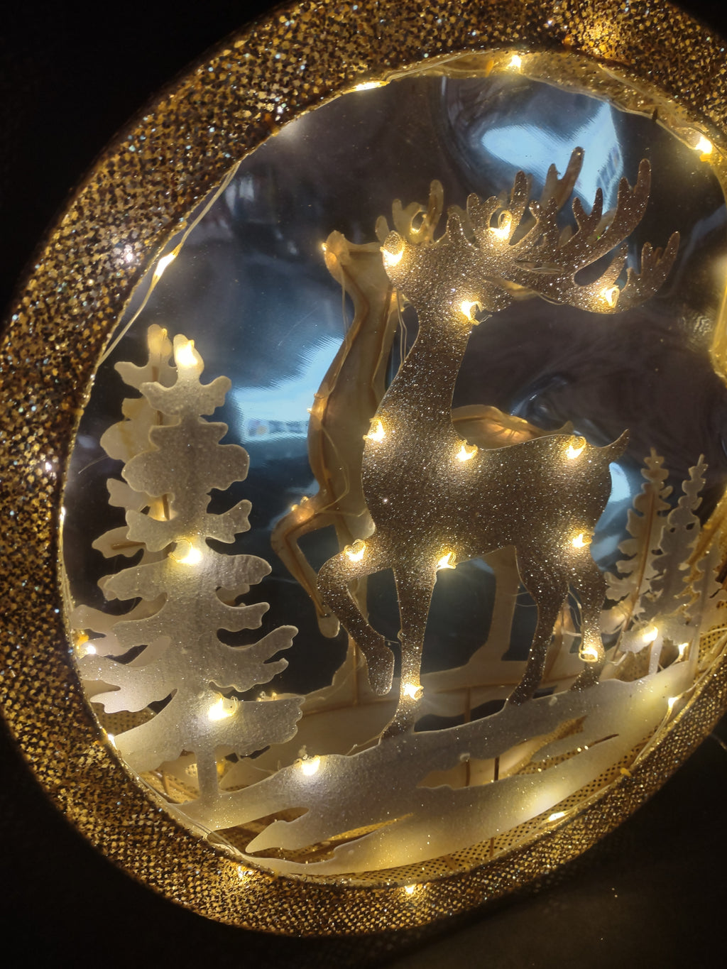 Christmas 3D Timer Ornament Shaped Light Up 18" Golden Glitter Deer (lot 3356)
