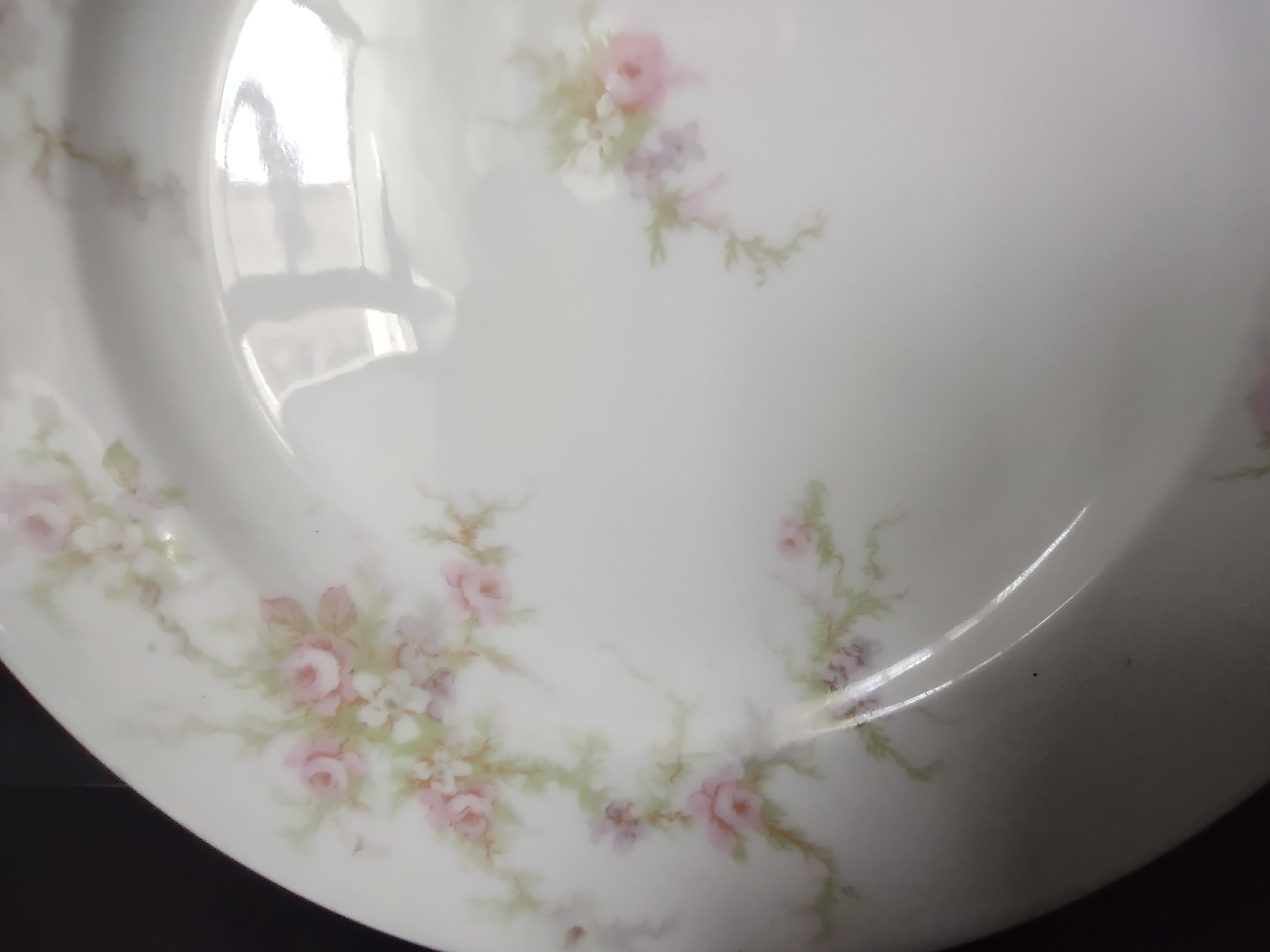 Haviland Limoges 2 x Bread Butter Plate Rose White Purple Flower Moss (lot 898)