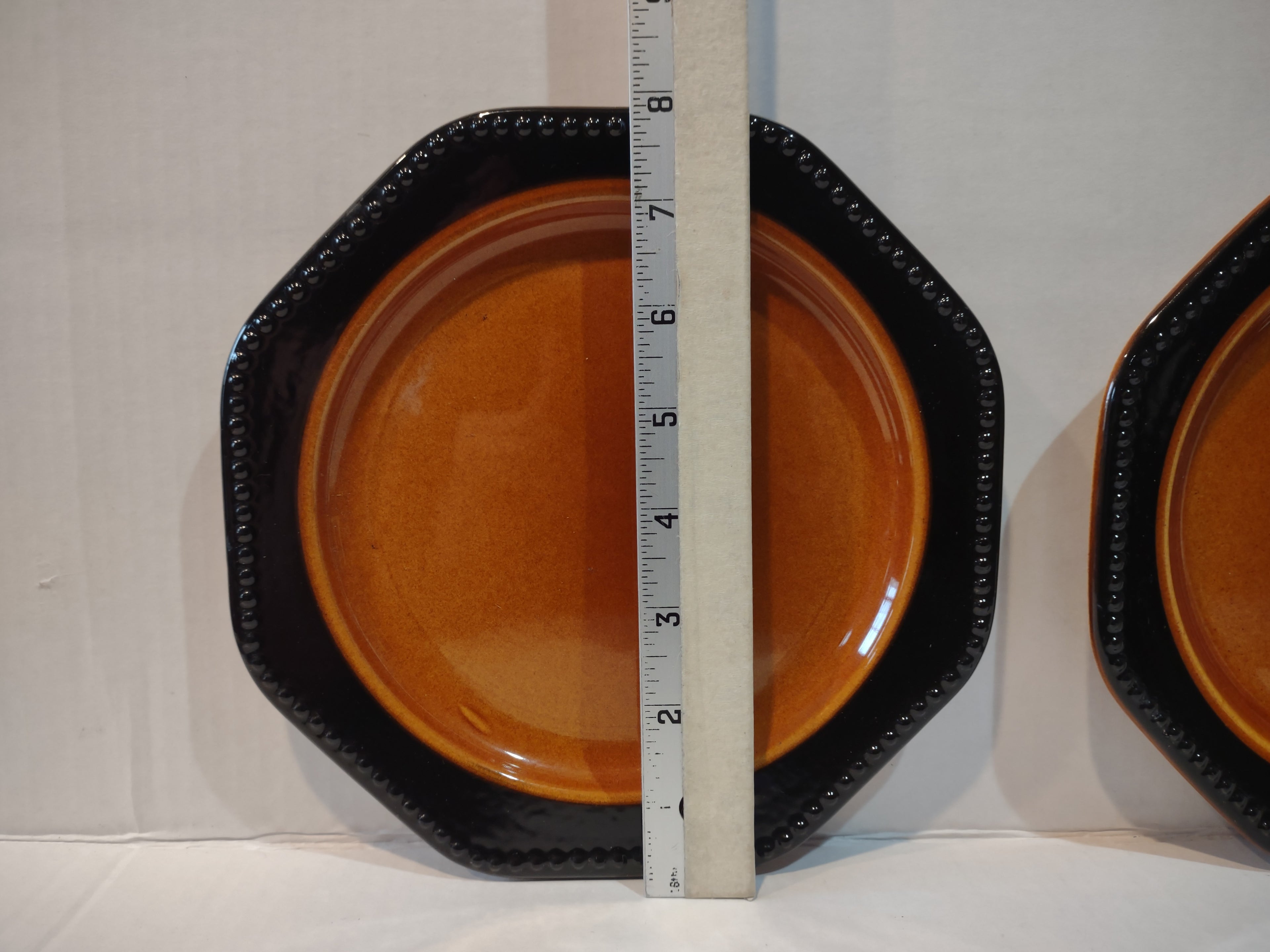 Vintage MCM Ironstone USA Amber Octagon 8" Lunch Plate x 4 Oven Proof (lot 5013)