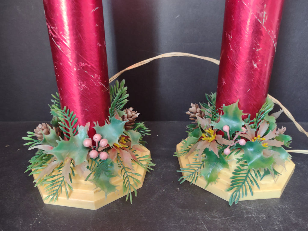 Vintage MCM 12" Red Foil Christmas Pillar Candle Electric (lot 3052j)
