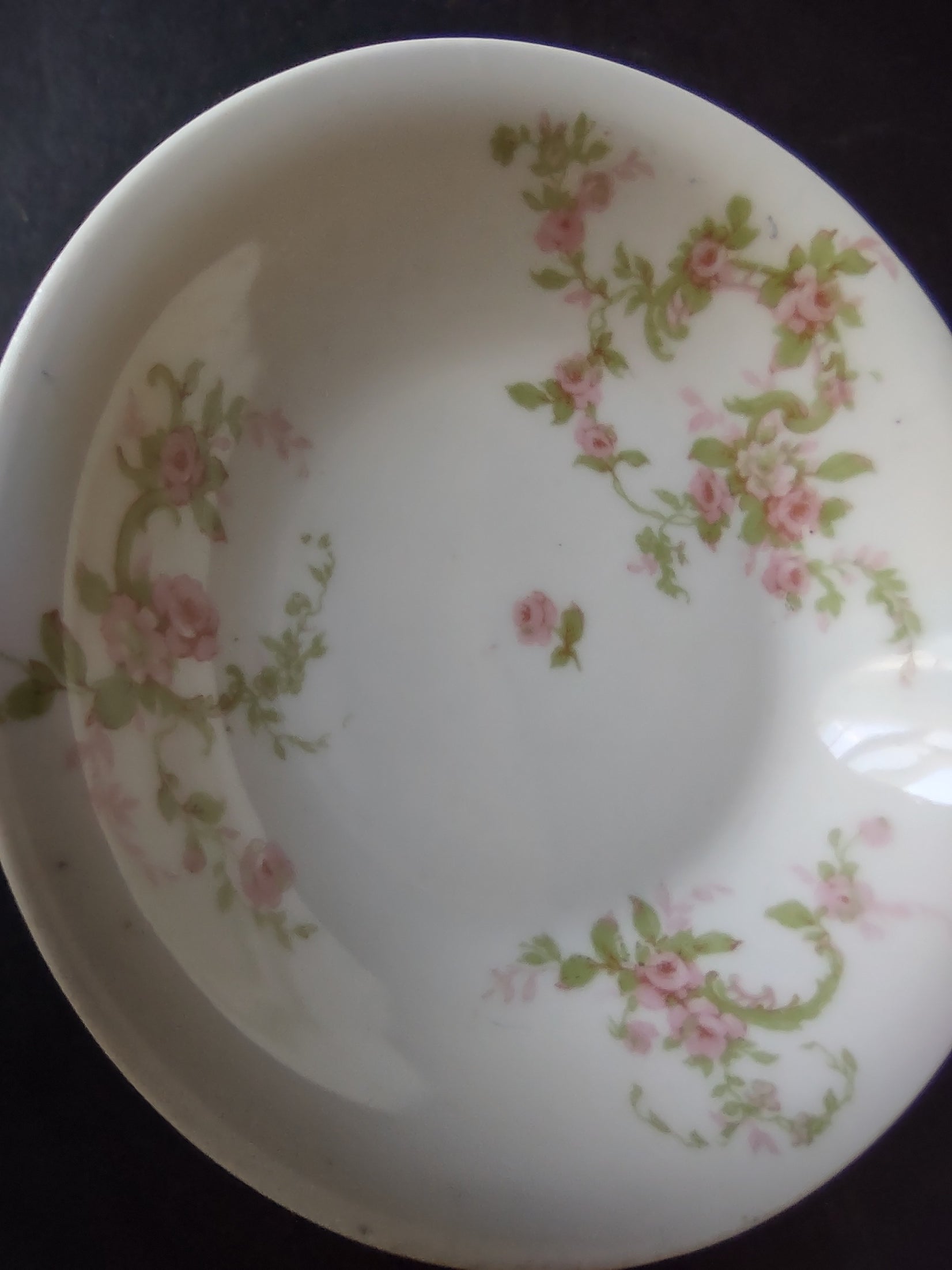 Haviland Limoges 6 x Small Bowl 5" Cranberry Pink Rose Green Ribbon (lot 892)