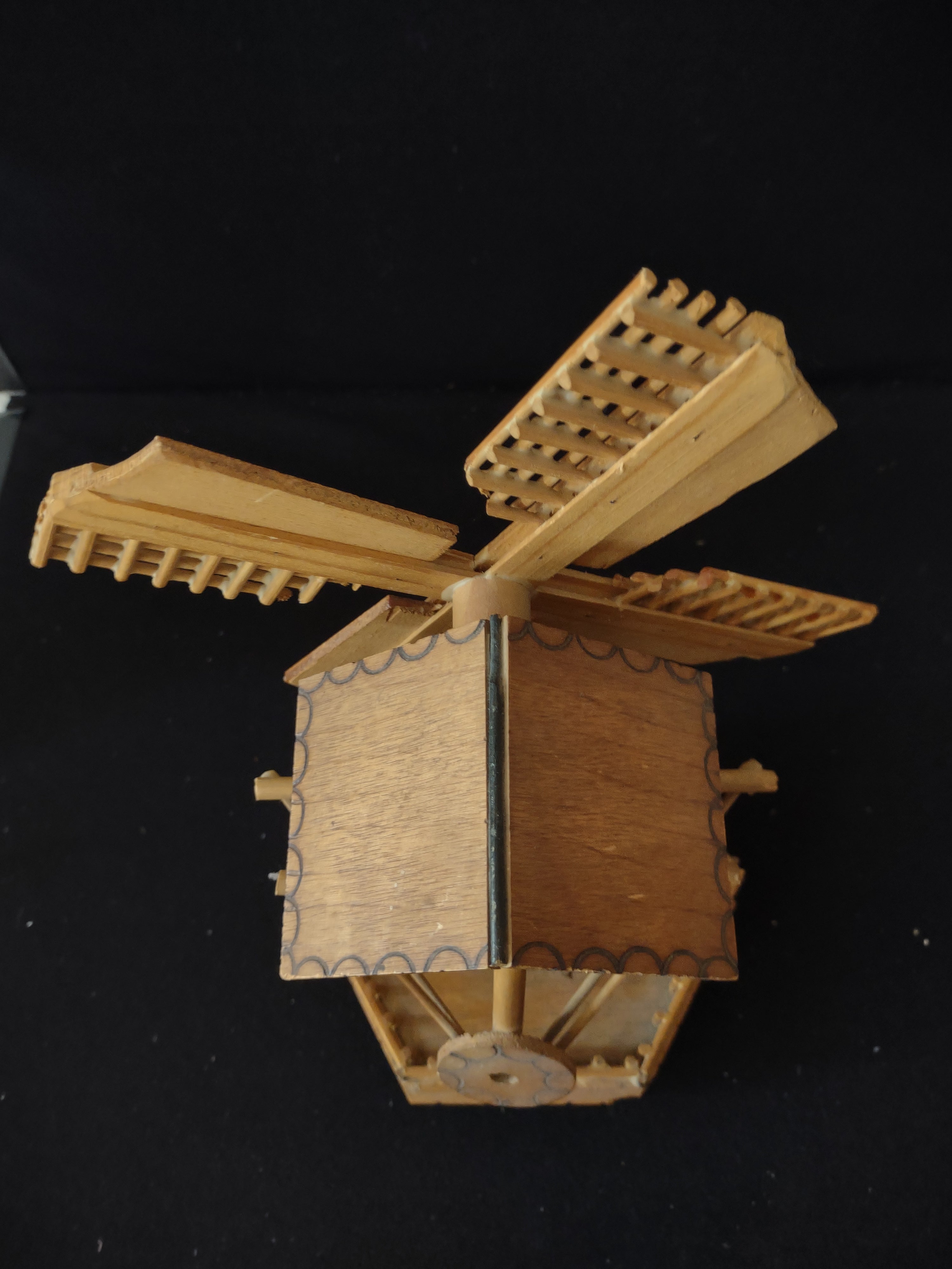 Vintage 70's Wooden Wind Mill Space For Music Box (Lot 3661)