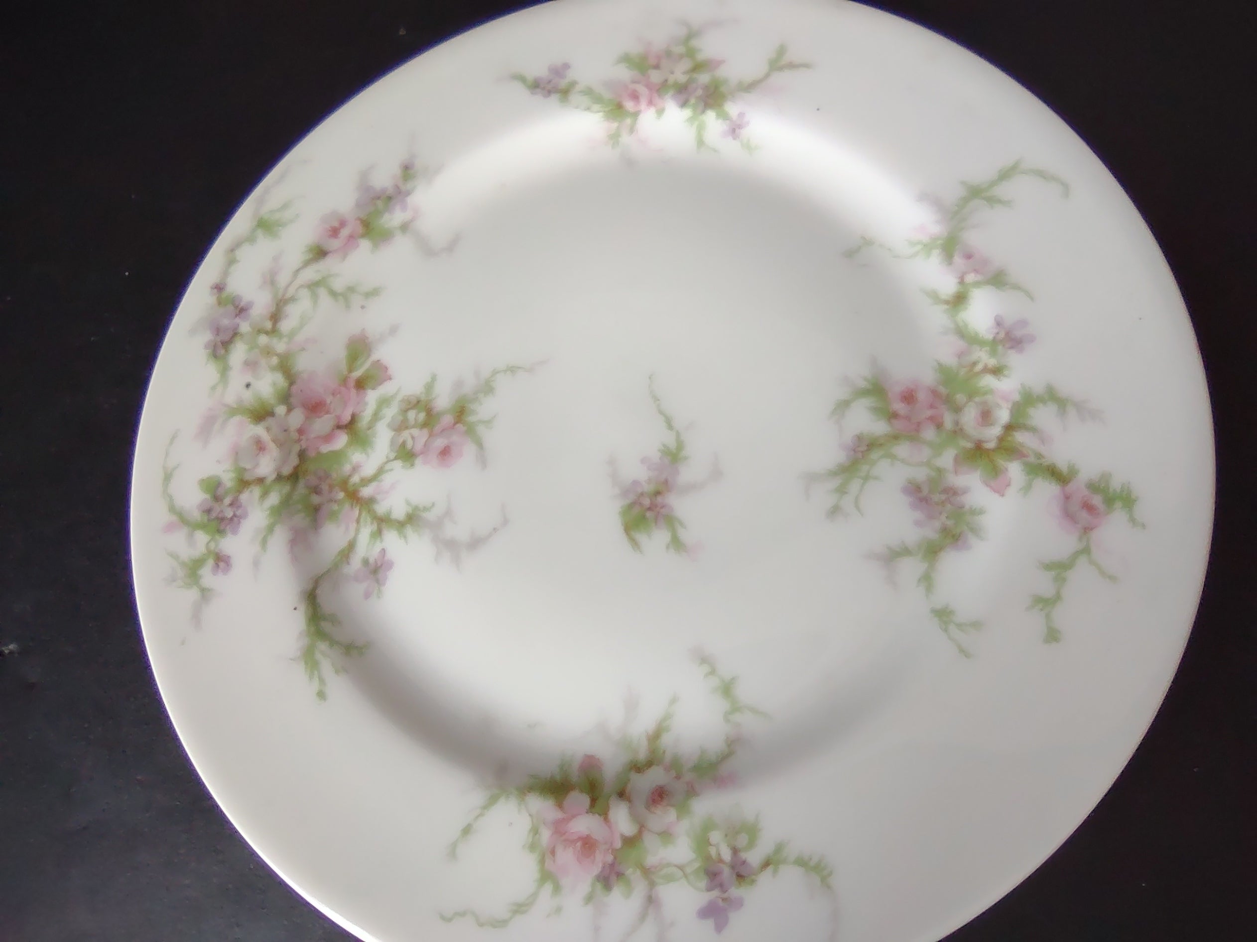 Haviland Limoges Dessert/Salad Plate Pink White Cabbage Rose Moss (lot 904)