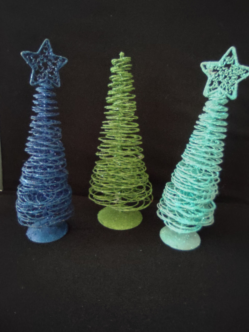 Vintage Christmas 12" Tree Glitter Sparkly Spiral Blue Turquoise x 3 (lot 3236)