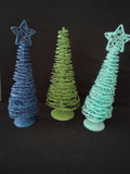 Vintage Christmas 12" Tree Glitter Sparkly Spiral Blue Turquoise x 3 (lot 3236)