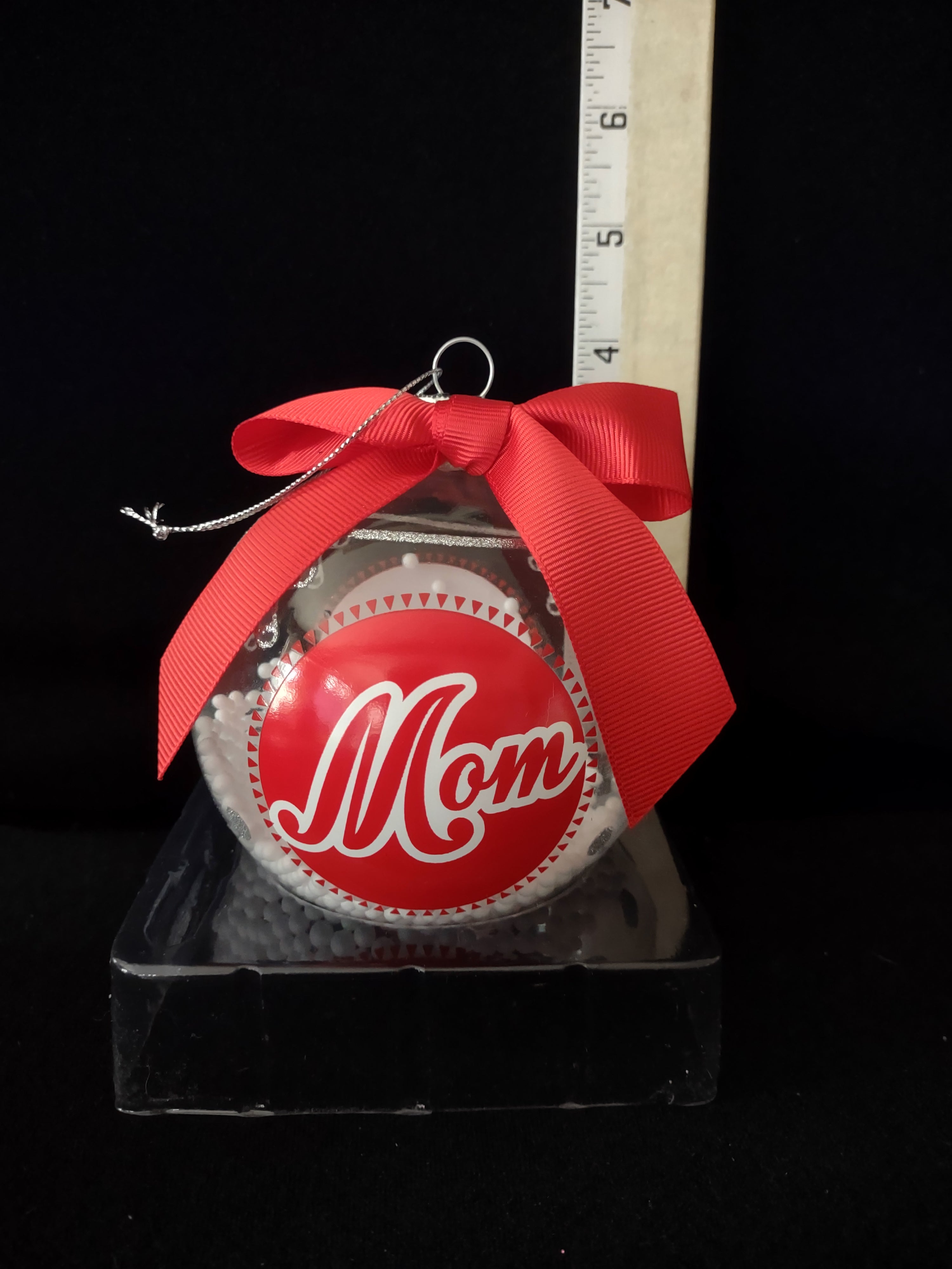 Christmas Personalize Mom Ornament Silver Gingerbread Red White (Lot 4163)