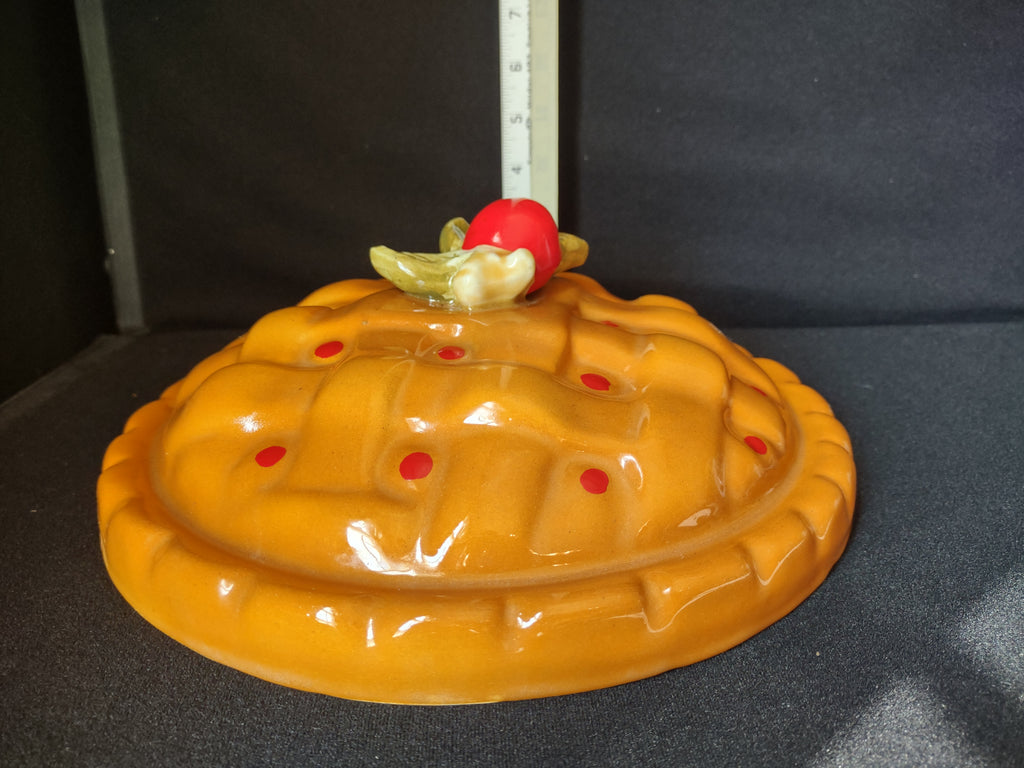 Vintage Ceramic Cherry Pie Saver Pan Holder 11" with Lid (lot 2223)