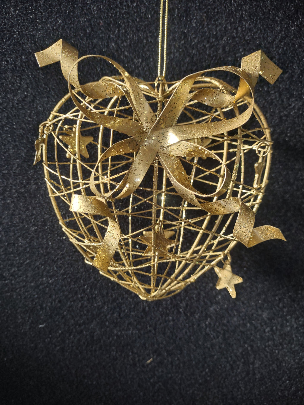 Vintage Christmas Ornaments Star Heart Ball Gold Wire Ribbon (Lot 4629t)