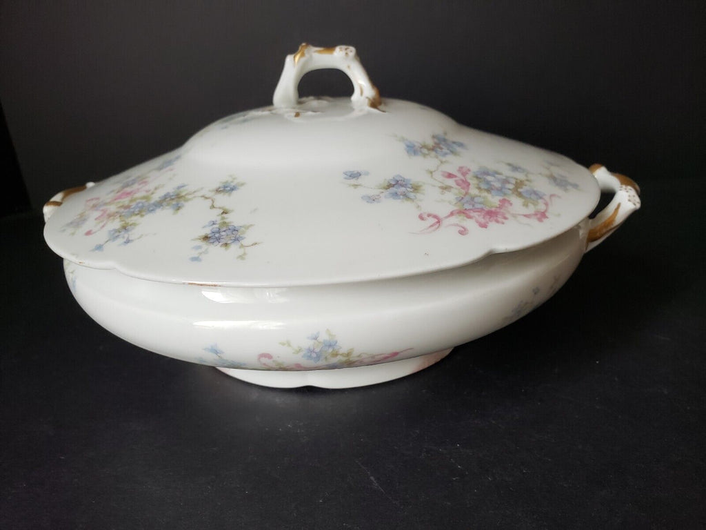 Haviland Limoges France Round Tureen Gold Trim Pink Blue Forget Me Not (lot 572)