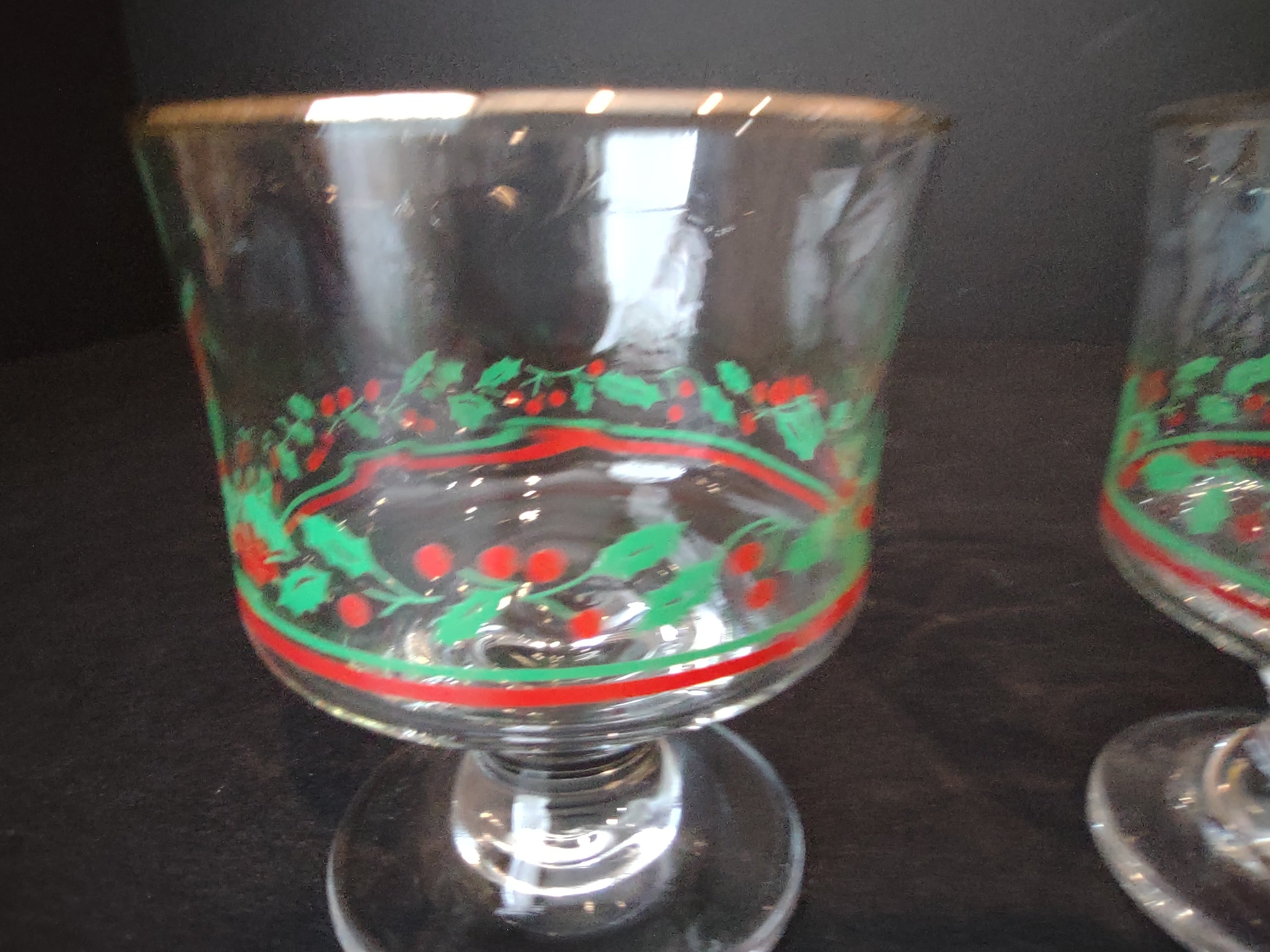 Christmas Glass Libbey Holly Water & Arby Dessert Parfait (lot 1209)