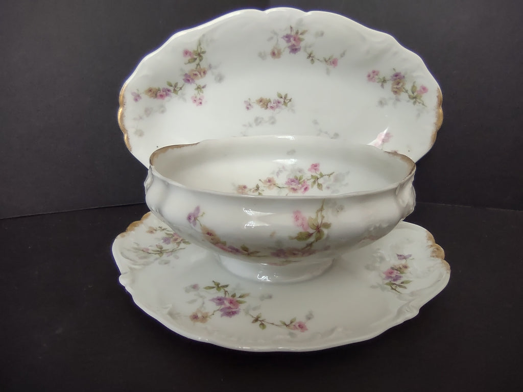 Haviland Limoges Set 2 Serving Bowl PlatterPink Purple Yellow Rose (lot 840)