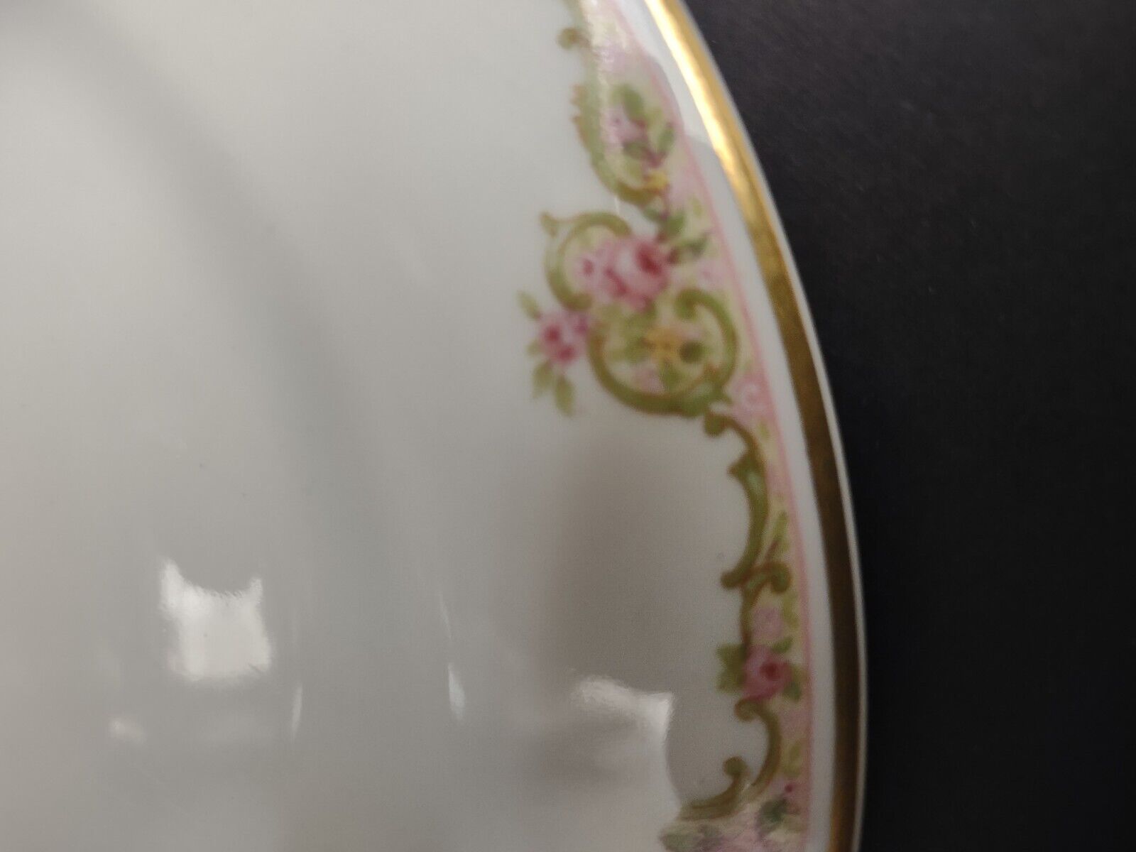 Haviland Limoges Gold Green & Pink Rose Trim Salad Luncheon White Plate (lot 685