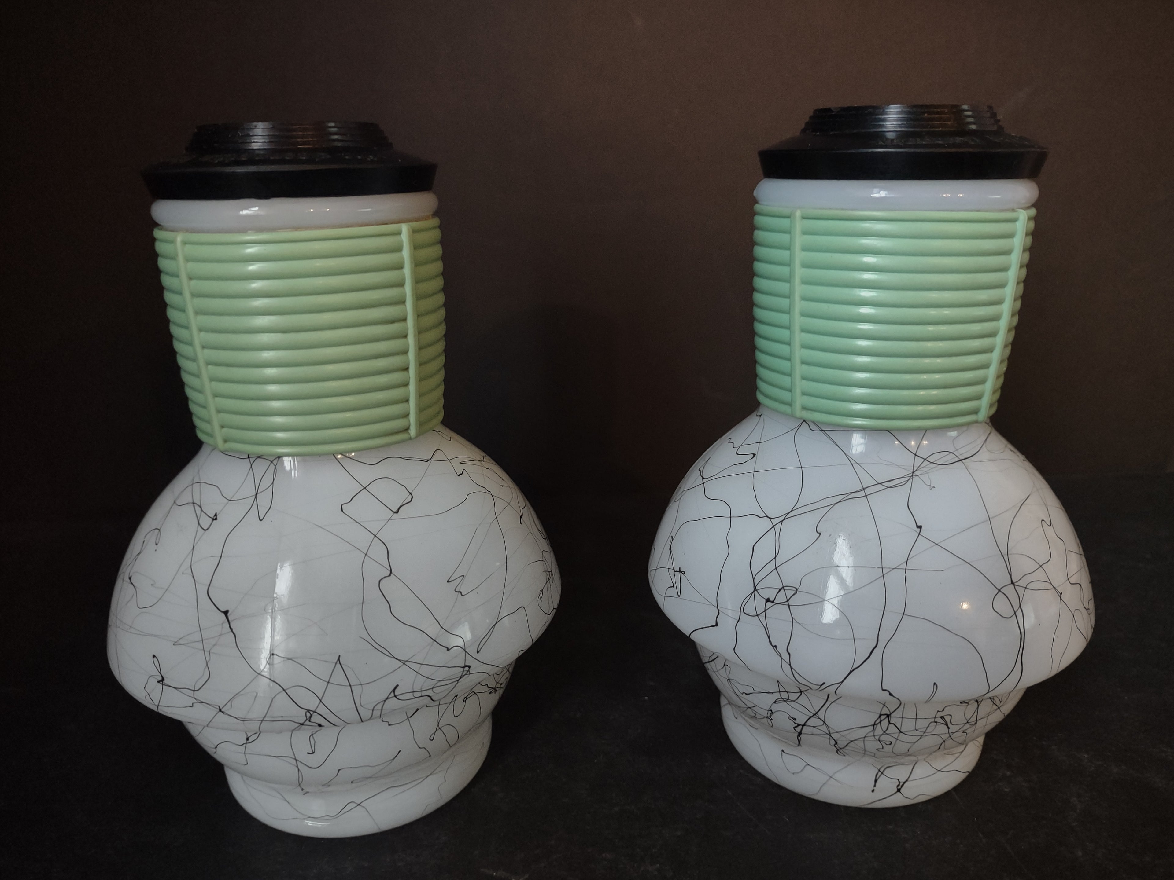 Vintage Hottle Carafe Milk Glass x 2 with Lid (lot 5264)