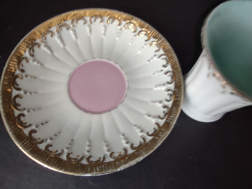 3 x Vintage Demitasse Cup Pink Blue Gold Scroll Trim (lot 518)